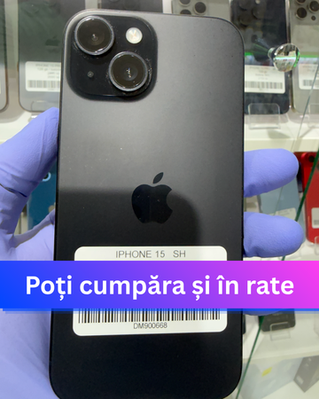 iPhone 15 128GB Black SH – telefon real DS Mobile, baterie 84%, garanție 12 luni